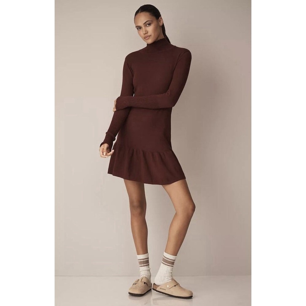 NWOT Sundays Andes Knit Mini Sweater Dress S Burgundy  Mock Neck Anthropologie